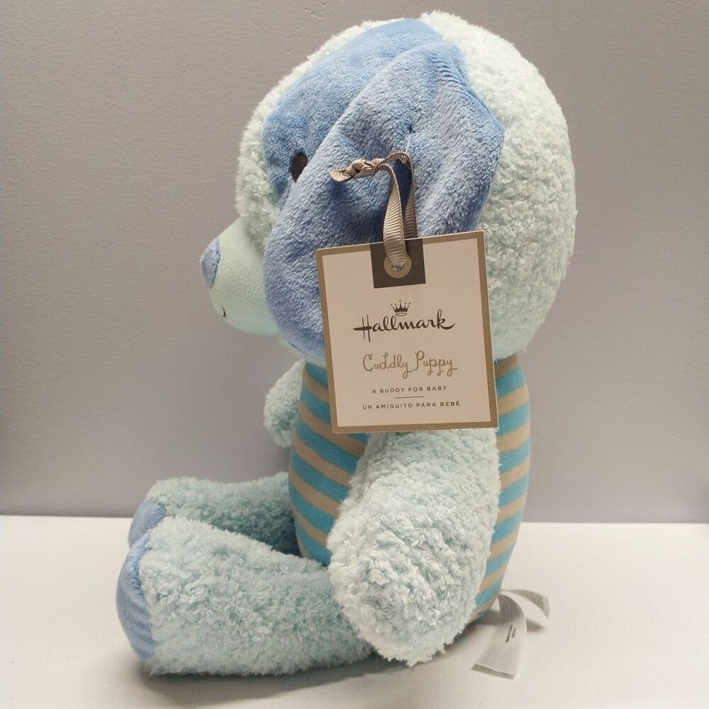 Hallmark Cuddly Puppy Plush Blue Baby Lovey 10" Sewn Eyes NWT Gift - Picture 4 of 16